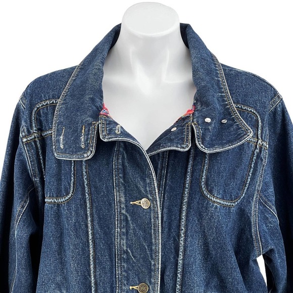 Jeremiah Whipp Womens Blue Denim Collared Pockets Plaid Lined Trucker Jacket S - Picture 3 of 11